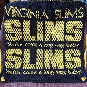 VTG Virginia Slims Mesh Drawstring Backpack You've Come A Long Way Slogan Bag
